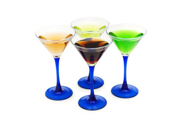 Various cocktails isolated on the white background