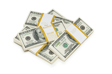 Ten thousand dollar stacks on the white