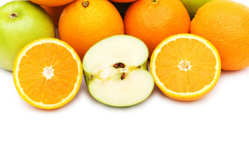 Apple and oranges isolated on the white