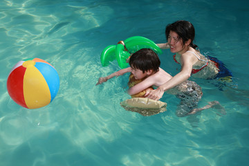 Mom and Son swimming