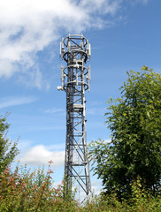 Communications Mast against a Blue Sky