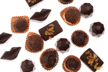 Delicious, various, handmade chocolate pralines