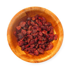 Canberries dried in wooden dish