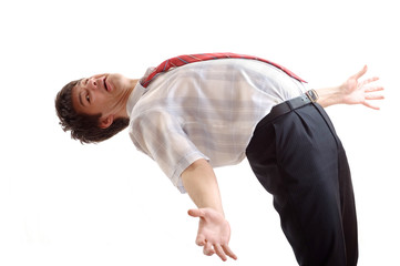 Young man imitating Neo from "The Matrix"