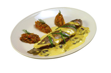 Fried trout with the vegetables