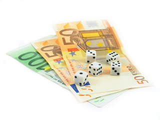 Fototapeta na wymiar euro money and gambling cubes risk concept