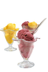 chocolate and lemon color ice cream over white