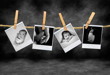 Infant and Mother Polaroid Photos Developing in a Darkroom