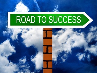 Success direction road street sign and the sky