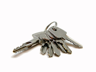 Bunch of keys on keyring isolated on a white backgrond