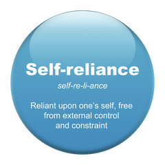 Self-reliance glass button isolated over white background