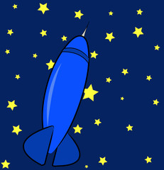 fusée bleue dans le ciel avec des étoiles