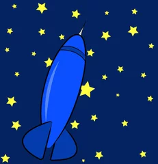 Papier Peint photo autocollant Cosmos fusée bleue dans le ciel avec des étoiles
