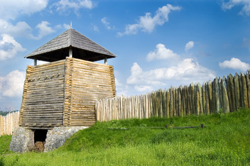 Wooden fence and tower