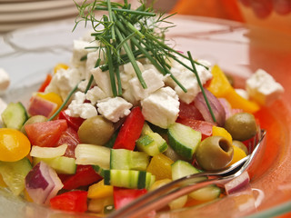 vorspeise,büffet,mediterranesalat mit schafskäse,vegetarisch