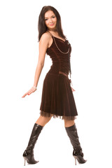 woman in brown dress