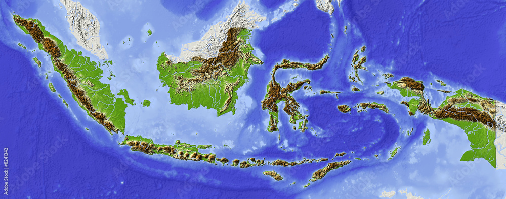 Wall mural Shaded relief map of Indonesia