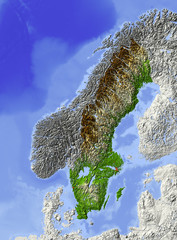 Shaded relief map of Sweden