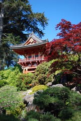 Small red house in Japanese Garden, San Francisco, USA