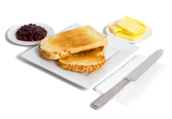 Toast and Jam on white background
