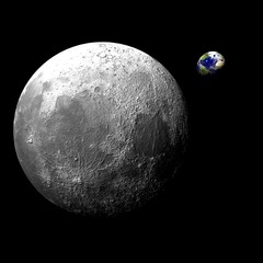 Full Moon, 3d model asset with a view to distant earth isolated black background © JMG