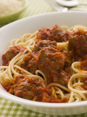 Bowl of Spaghetti Meatballs in Tomato Sauce