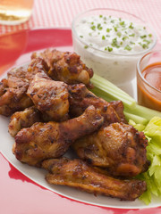 Spicy Buffalo Wings with Blue Cheese dip and chilli sauce
