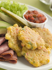 Sweet corn Fritters with sides