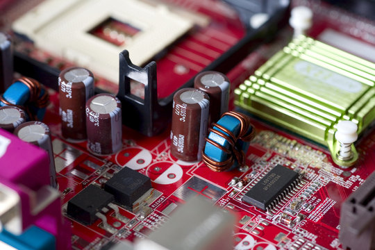 Electronic circuit board. Macro photo.