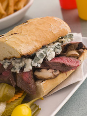 Steak and Roquefort Sandwich with Pickles