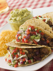 Beef Tacos with Cheese Salad and Guacamole