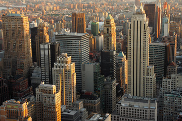 Manhattan skyscrapers at dusk