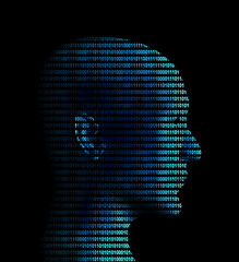 Human profile from a binary code - obrazy, fototapety, plakaty
