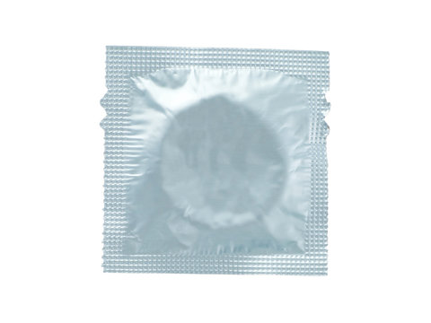 wrapped condom isolated on a white background.