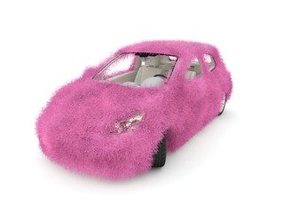 3d girl auto decorated with pink glamour fur.