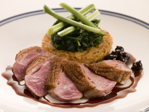 Breast of Duck, with Rosti Potato and Cassis Jus