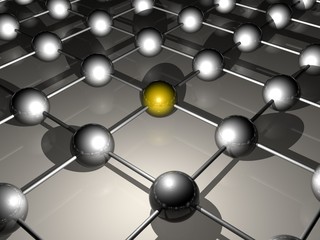 Fototapeta premium connected metallic balls with a golden ball in the middle