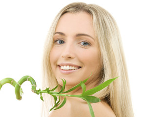 Naklejka premium happy blonde with bamboo