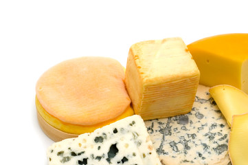 cheese assortment on white background