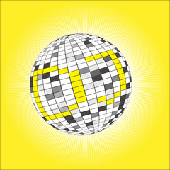 Mirror ball in beams on a color background. A vector