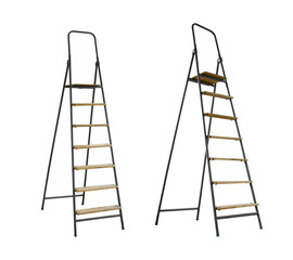 Two step-ladders are isolated on a white background