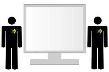 computer monitor with guards standing by as internet security 