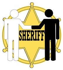 two people giving handshake with sheriff badge