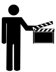 stick man or figure holding movie clapboard 