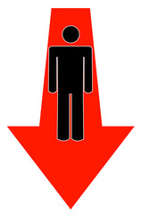stick man or figure with arrow pointing down 
