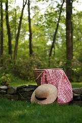 Lichtdoorlatende rolgordijnen Picknick summer picnic with straw hat