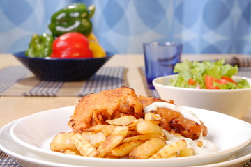 French fries and chicken