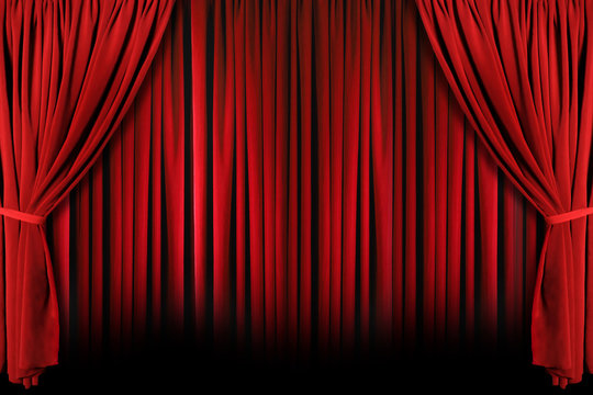 Red Theater Drapes With Dramatic Light and Shadows