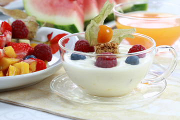 Healthy breakfast or snack - yogurt with fruits