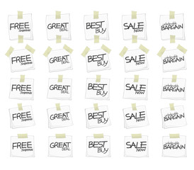 Sticky retail notes with custom sale text